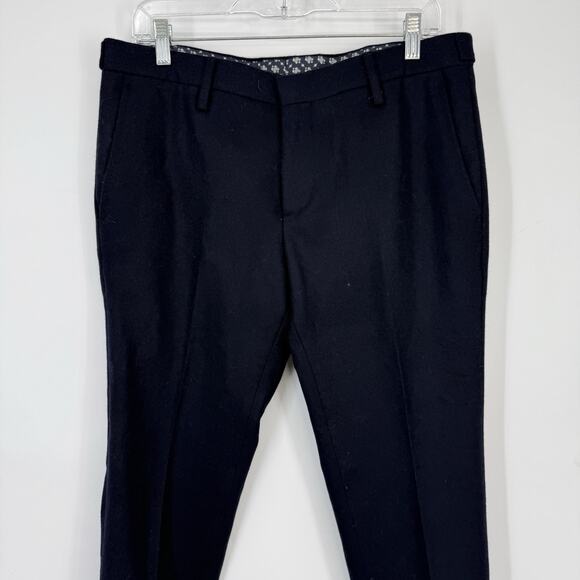 Luigi Fusaro Wool Dress Pants Men size US 32 IT 48 Navy Blue Flannel 33" inseam - Picture 3 of 11
